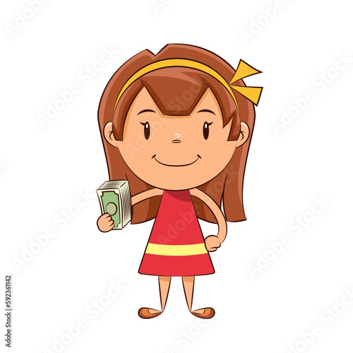 Girl holding money, child, cash
