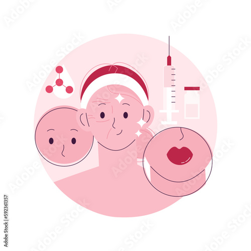 Beauty injection abstract concept vector illustration. Beauty procedure, hyaluronic filler and collagen, woman face lifting, anti age treatment, aesthetic medicine, eye wrinkle abstract metaphor.