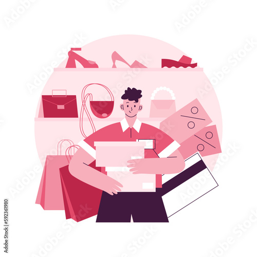Shop assistant abstract concept vector illustration. Shopping mall retail store purchase, boutique saleswoman job, customer service, consumers choice, woman fashion market abstract metaphor.