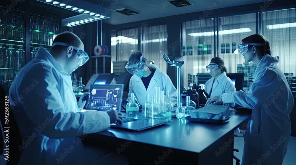 health care researchers working in life of medical science laboratory, technology of medicine chemistry lap experiment for hospital, epic, 8k, hyperrealistic, photography. generative ai health care researchers working in life of medical science laboratory, technology of medicine chemistry lap experiment for hospital, epic, 8k, hyperrealistic, photography. generative ai