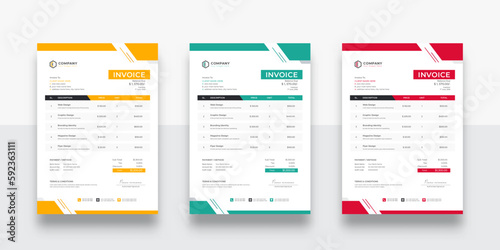 clean and simple business invoice template. creative invoice Template Paper Sheet Include Accounting, Price, Tax, and Quantity. With color variation Vector illustration of Finance 