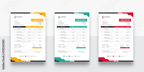 Modern and creative corporate company invoice template. creative invoice Template Paper Sheet Include Accounting, Price, Tax, and Quantity. With color variation Vector illustration of Finance