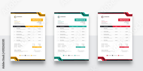 Abstract modern and Creative colorful business invoice template. creative invoice Template Paper Sheet Include Accounting, Price, Tax, and Quantity. With color variation Vector illustration of Finance