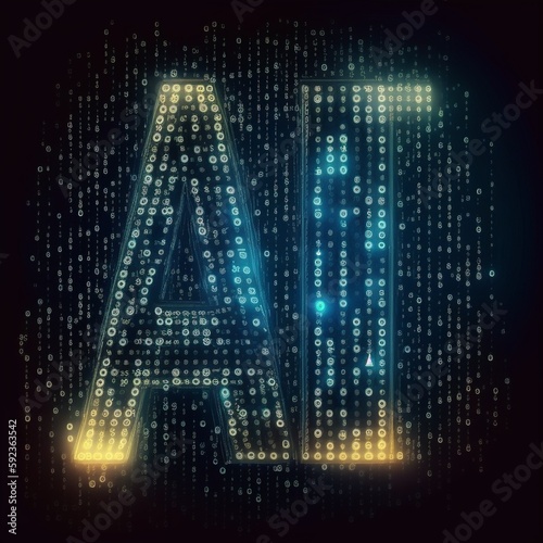 ai, artificial intelligence in glowing neon alphabet