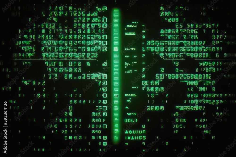 Cyberpunk green matrix code over a black screen. Hacker programmer concept. Generative AI.