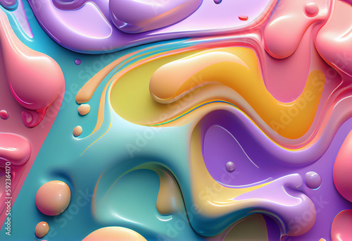 Liquid rainbow mix wavy plastic texture. Wrinkle silicone sheet. Wrinkle background. Notches of rubber sheet. Art illustration. Generative Ai.