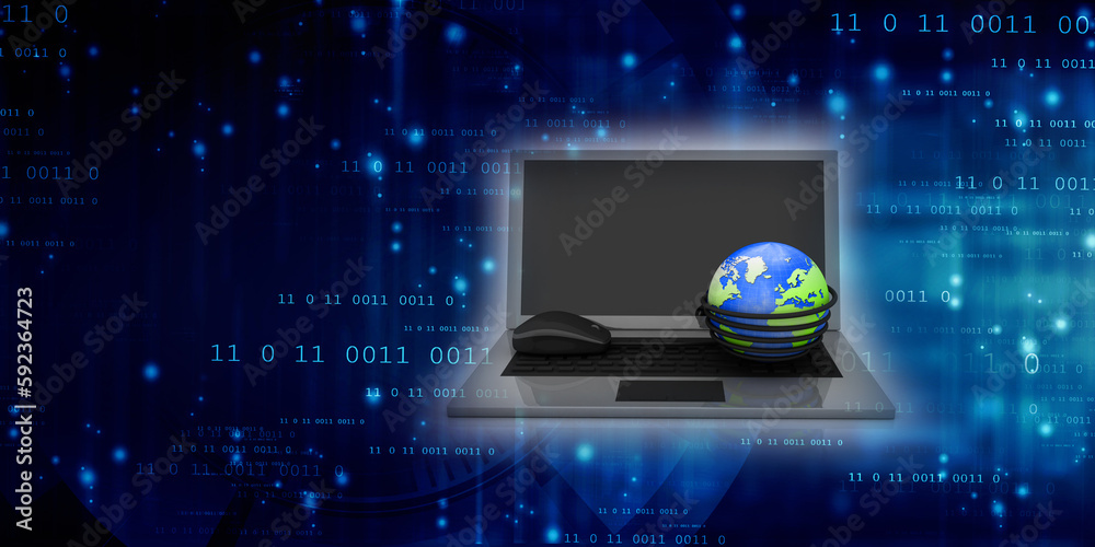 3d rendering Fiber optical cable detail with globe connected mouse 3d rendering Fiber optical cable detail with globe connected mouse