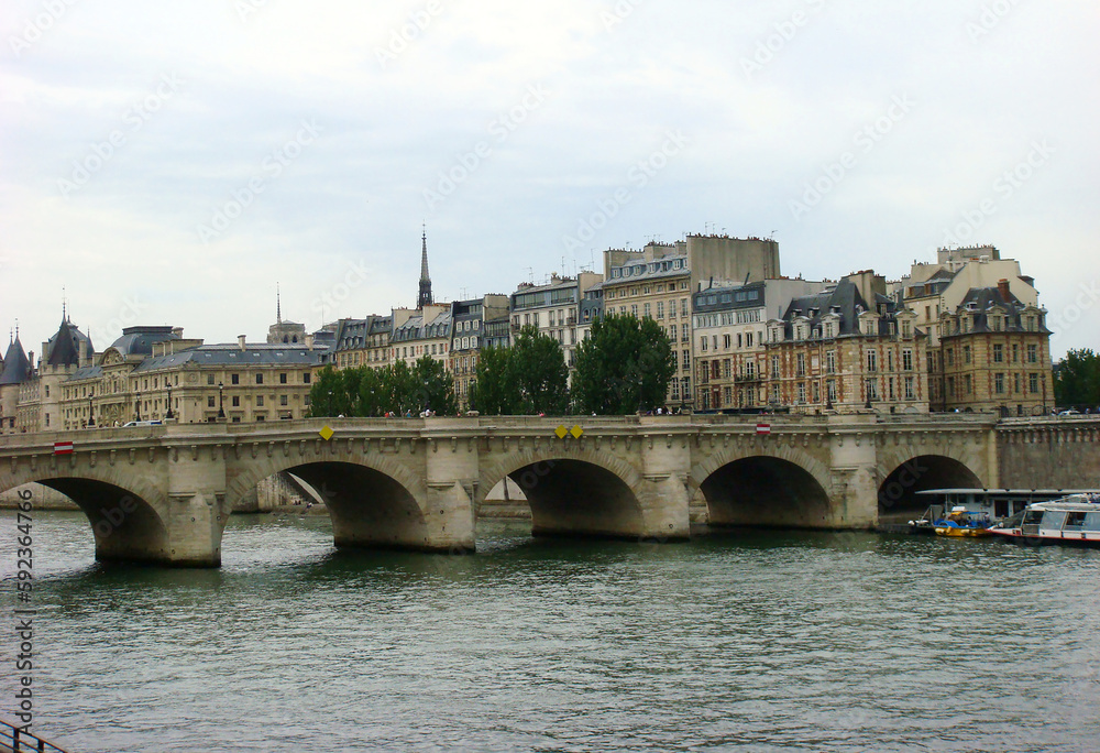 Panoramic view of Napoleon bridge and embankment. Paris. France.