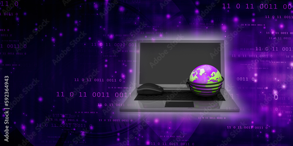 3d rendering Fiber optical cable detail with globe connected mouse 3d rendering Fiber optical cable detail with globe connected mouse