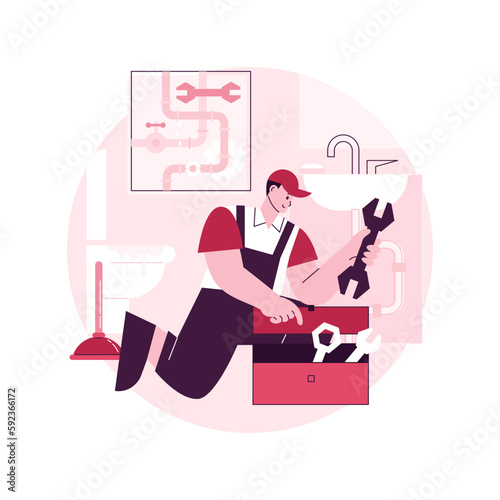 Plumber services abstract concept vector illustration. Full service sewer and drain repair, drain fitting, water drinking distribution, heating installation, leaky pipe abstract metaphor.