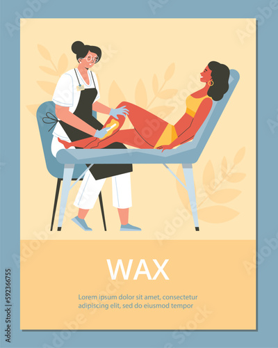 Waxing hair removal method, poster template - flat vector illustration.