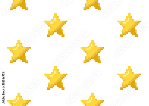 Pixel art gold star seamless pattern. 8-bit retro video game style vector background.