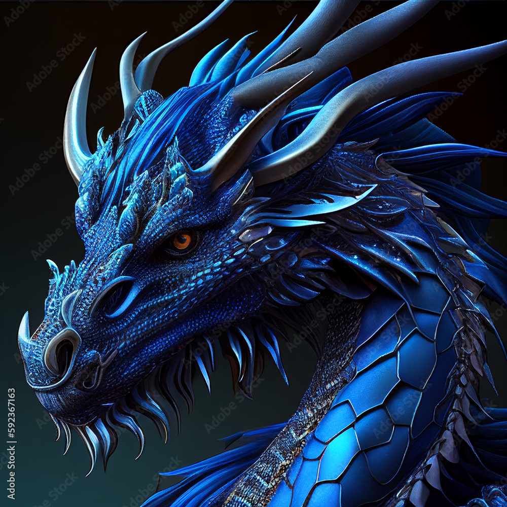 Blue Metallic Dragon Illustration with Intricate Details and Textures ...