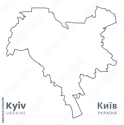 City boundaries map of Kyiv - the capital of Ukraine - Urban borders map. Light stroke version of Kyiv City poster.