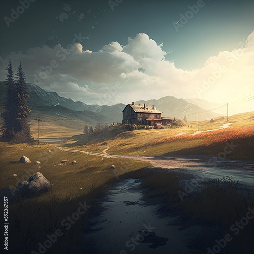 house at sunset