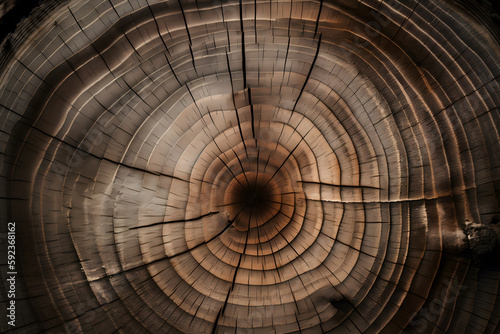 circular patterns on a cross-section of a giant and old tree trunk