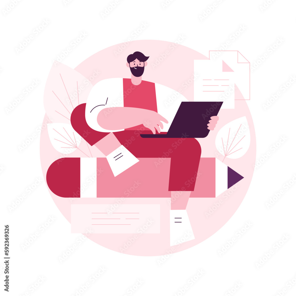 Copywriting abstract concept vector illustration. Commercial journalism, copywriting service, content generation, professional freelance writer, writing article, corporate text abstract metaphor.