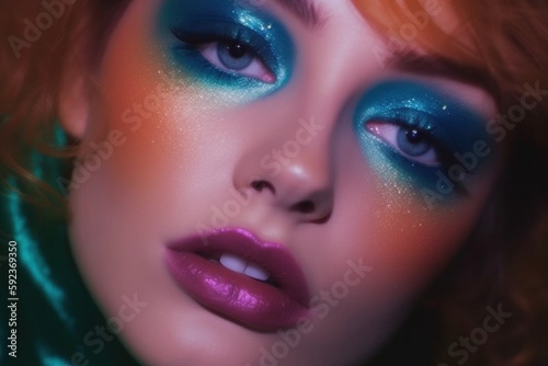 Close up of female face with colourful make-up © micrav