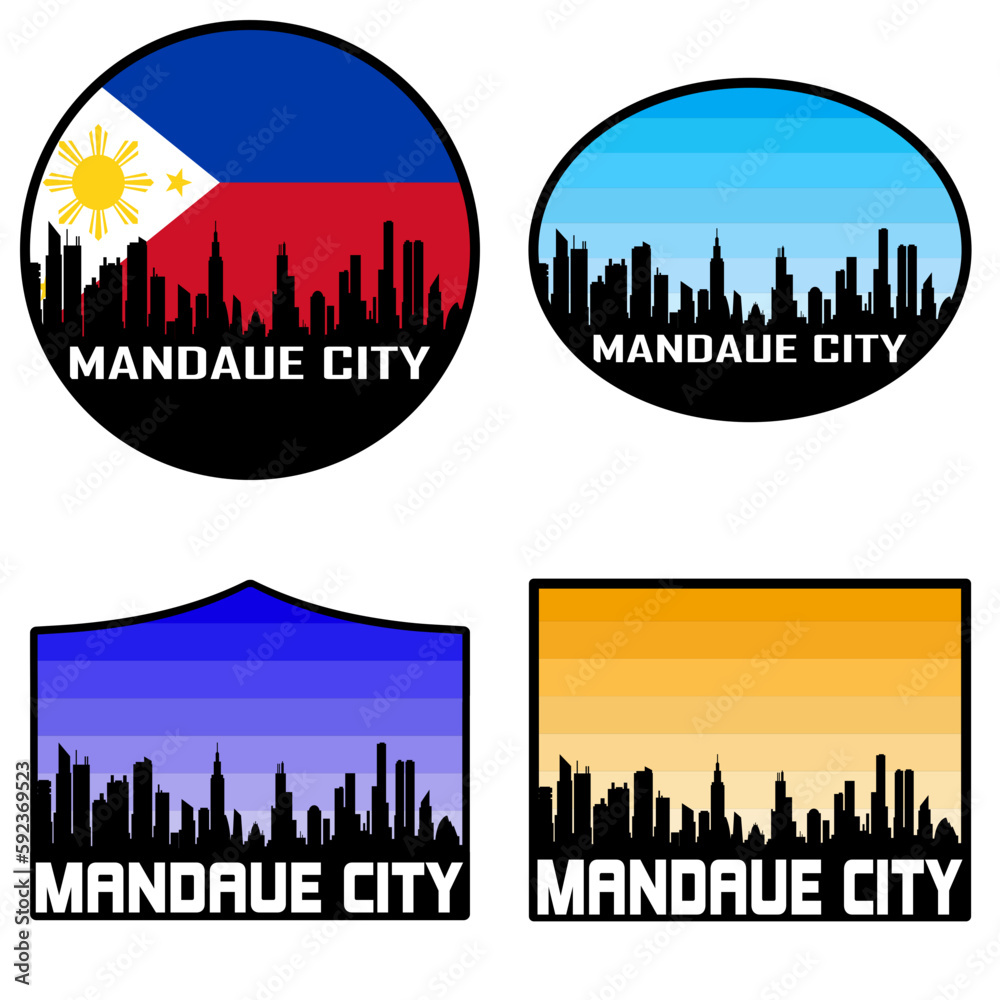 Mandaue City Skyline Silhouette Philippines Flag Travel Souvenir Sticker Sunset Background Vector Illustration SVG EPS AI