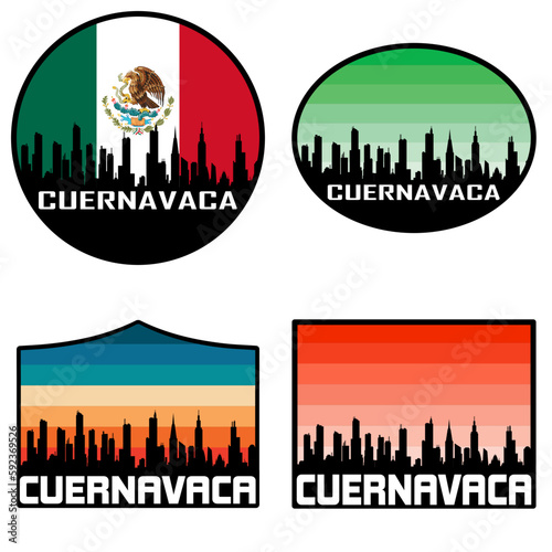 Cuernavaca Skyline Silhouette Mexico Flag Travel Souvenir Sticker Sunset Background Vector Illustration SVG EPS AI photo