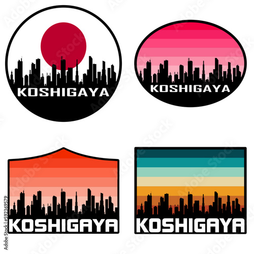 Koshigaya Skyline Silhouette Japan Flag Travel Souvenir Sticker Sunset Background Vector Illustration SVG EPS AI photo