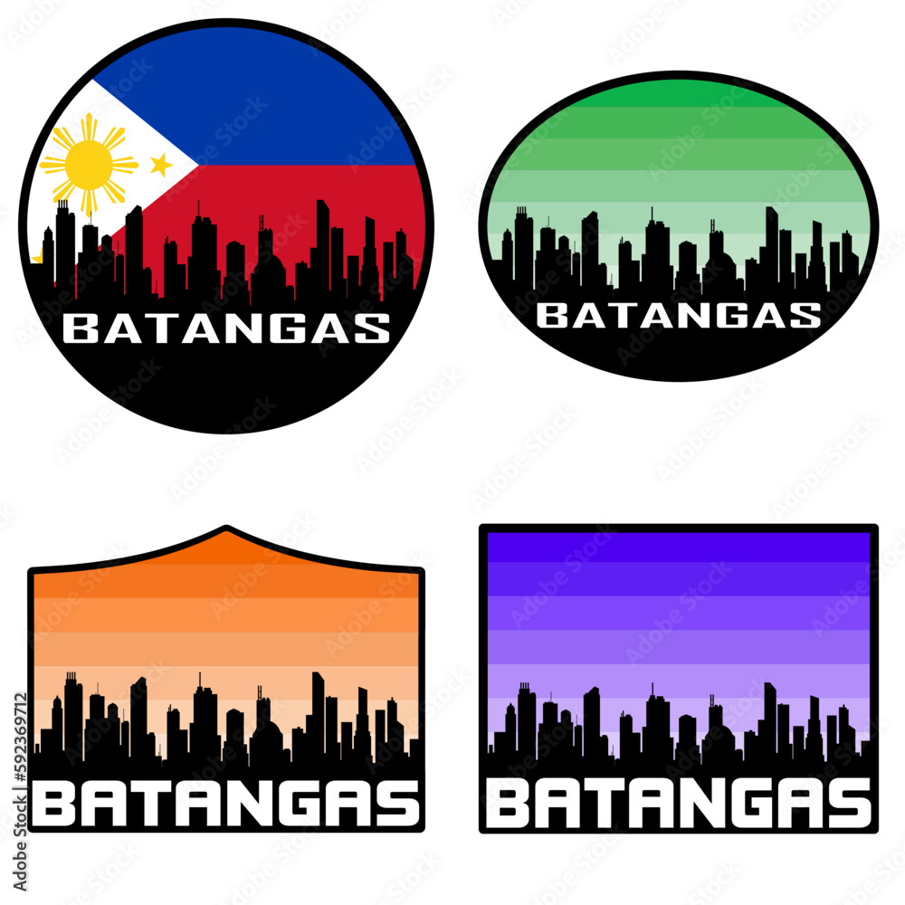 Batangas Skyline Silhouette Philippines Flag Travel Souvenir Sticker Sunset Background Vector Illustration SVG EPS AI