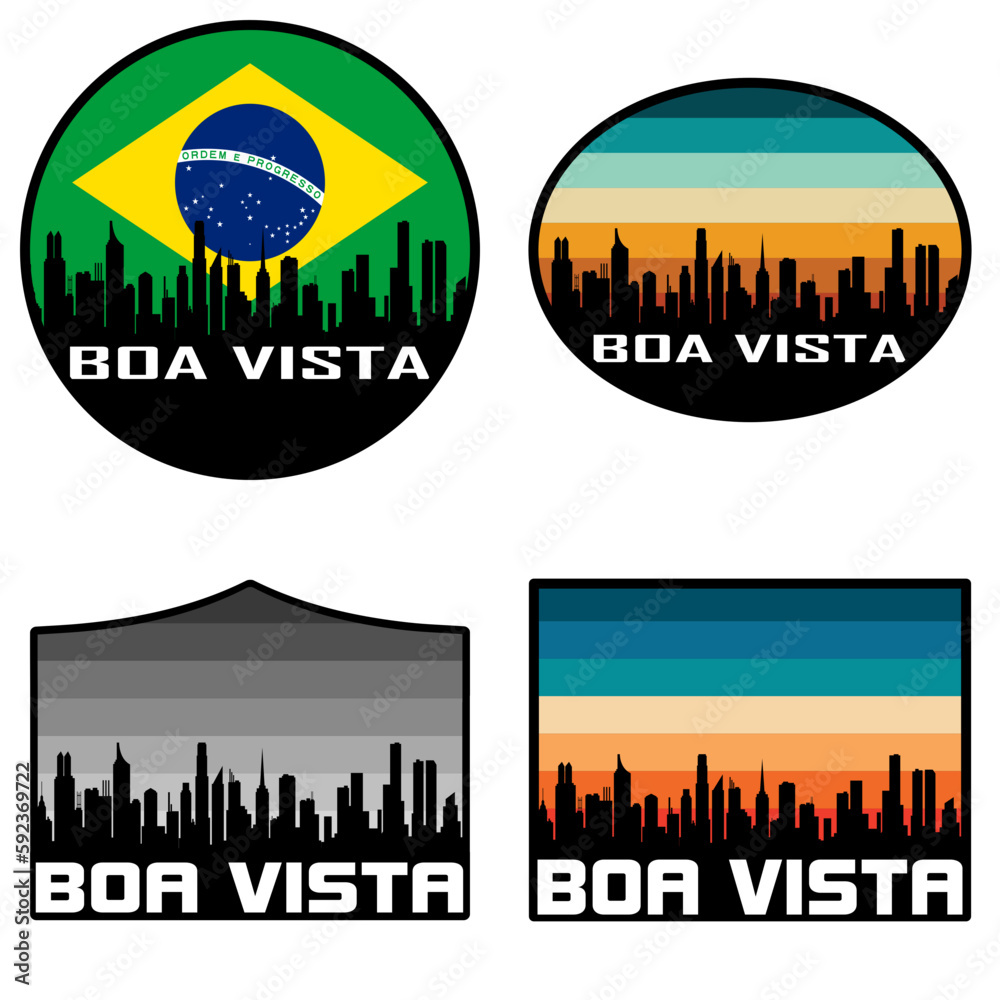 Boa Vista Skyline Silhouette Brazil Flag Travel Souvenir Sticker Sunset Background Vector Illustration SVG EPS AI