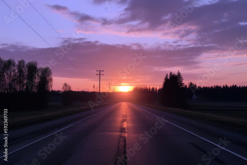 empty road on sunrise  summer sunset  generative ai