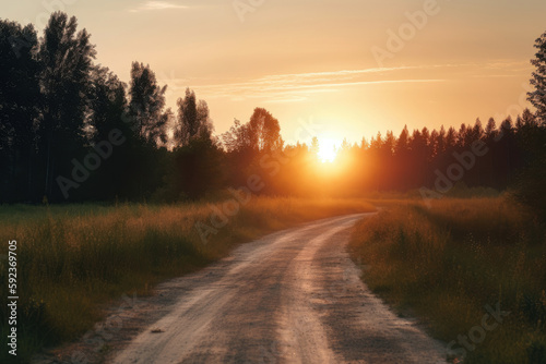 empty road on sunrise, sunset, generative ai