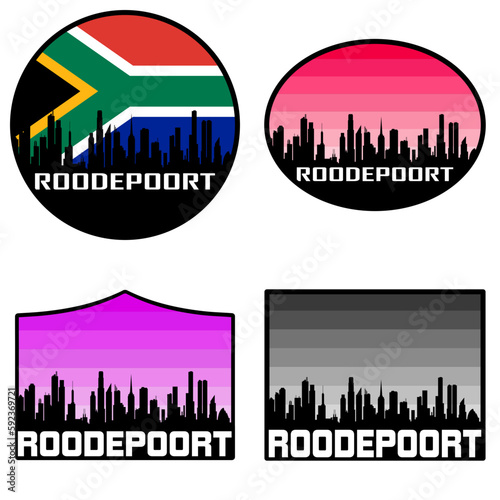 Roodepoort Skyline Silhouette South Africa Flag Travel Souvenir Sticker Sunset Background Vector Illustration SVG EPS AI photo