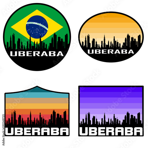 Uberaba Skyline Silhouette Brazil Flag Travel Souvenir Sticker Sunset Background Vector Illustration SVG EPS AI photo