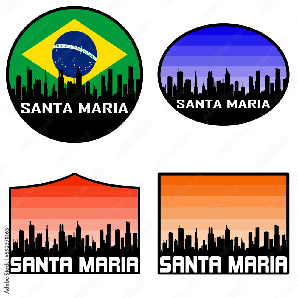 Santa Maria Skyline Silhouette Brazil Flag Travel Souvenir Sticker Sunset Background Vector Illustration SVG EPS AI