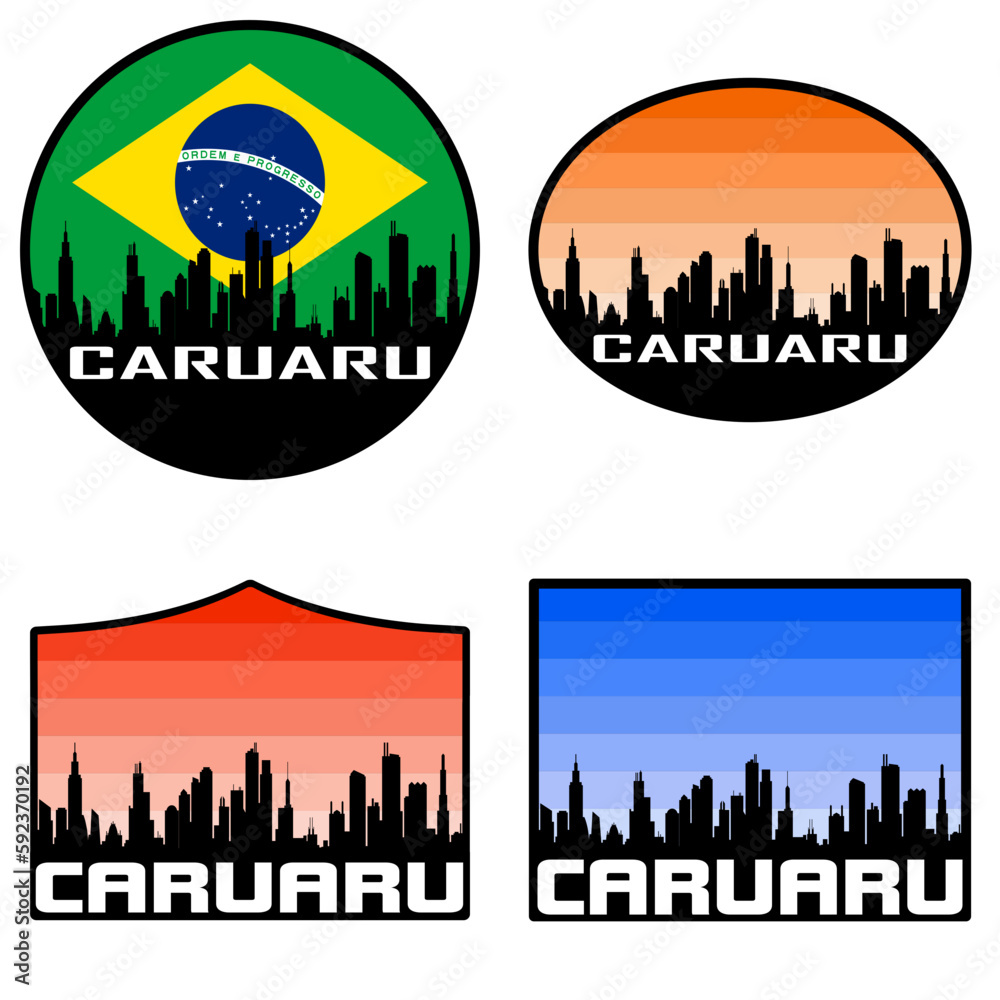 Caruaru Skyline Silhouette Brazil Flag Travel Souvenir Sticker Sunset Background Vector Illustration SVG EPS AI