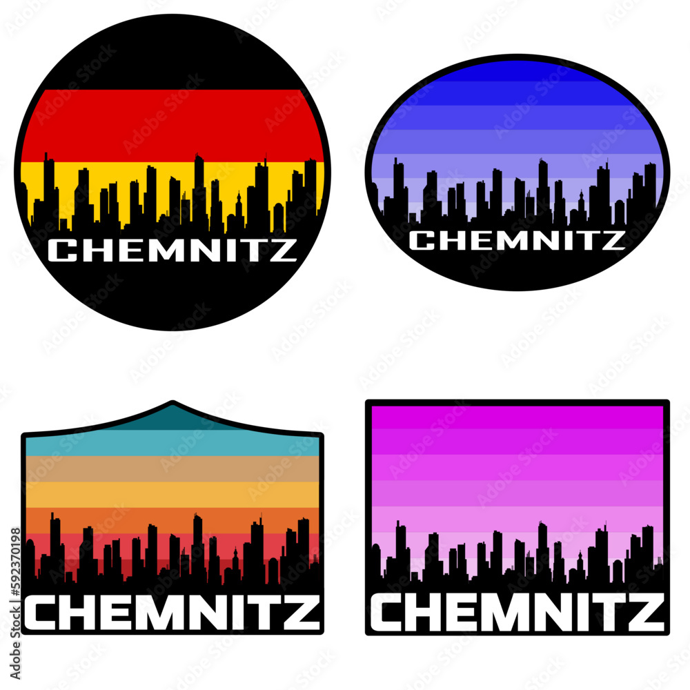 Chemnitz Skyline Silhouette Germany Flag Travel Souvenir Sticker Sunset