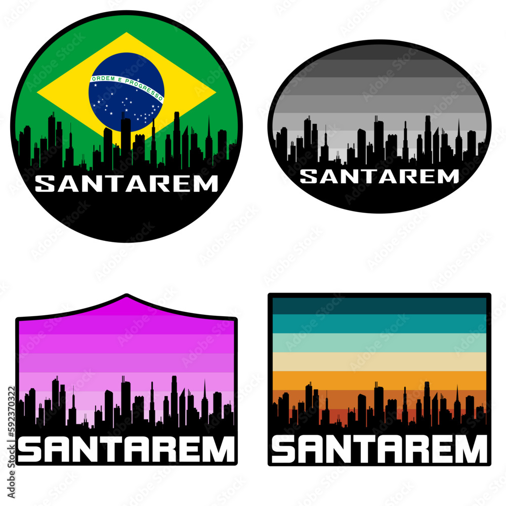 Santarem Skyline Silhouette Brazil Flag Travel Souvenir Sticker Sunset Background Vector Illustration SVG EPS AI