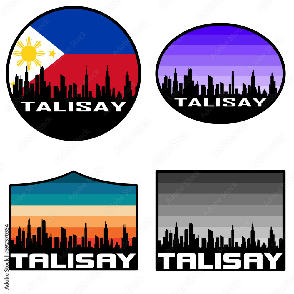 Talisay Skyline Silhouette Philippines Flag Travel Souvenir Sticker Sunset Background Vector Illustration SVG EPS AI