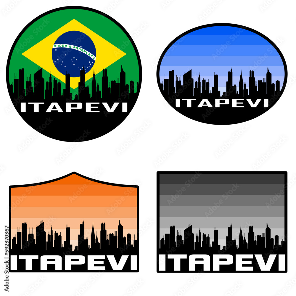 Itapevi Skyline Silhouette Brazil Flag Travel Souvenir Sticker Sunset Background Vector Illustration SVG EPS AI