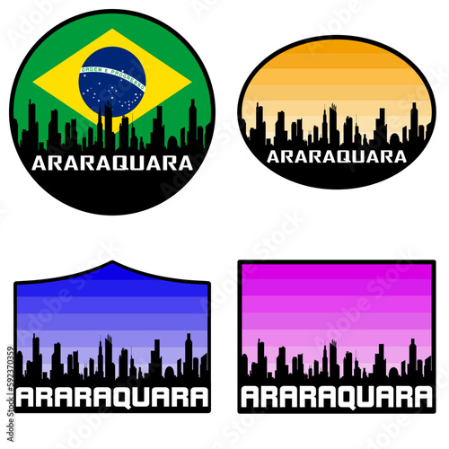 Araraquara Skyline Silhouette Brazil Flag Travel Souvenir Sticker Sunset Background Vector Illustration SVG EPS AI photo