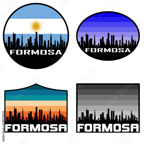 Formosa Skyline Silhouette Argentina Flag Travel Souvenir Sticker Sunset Background Vector Illustration SVG EPS AI