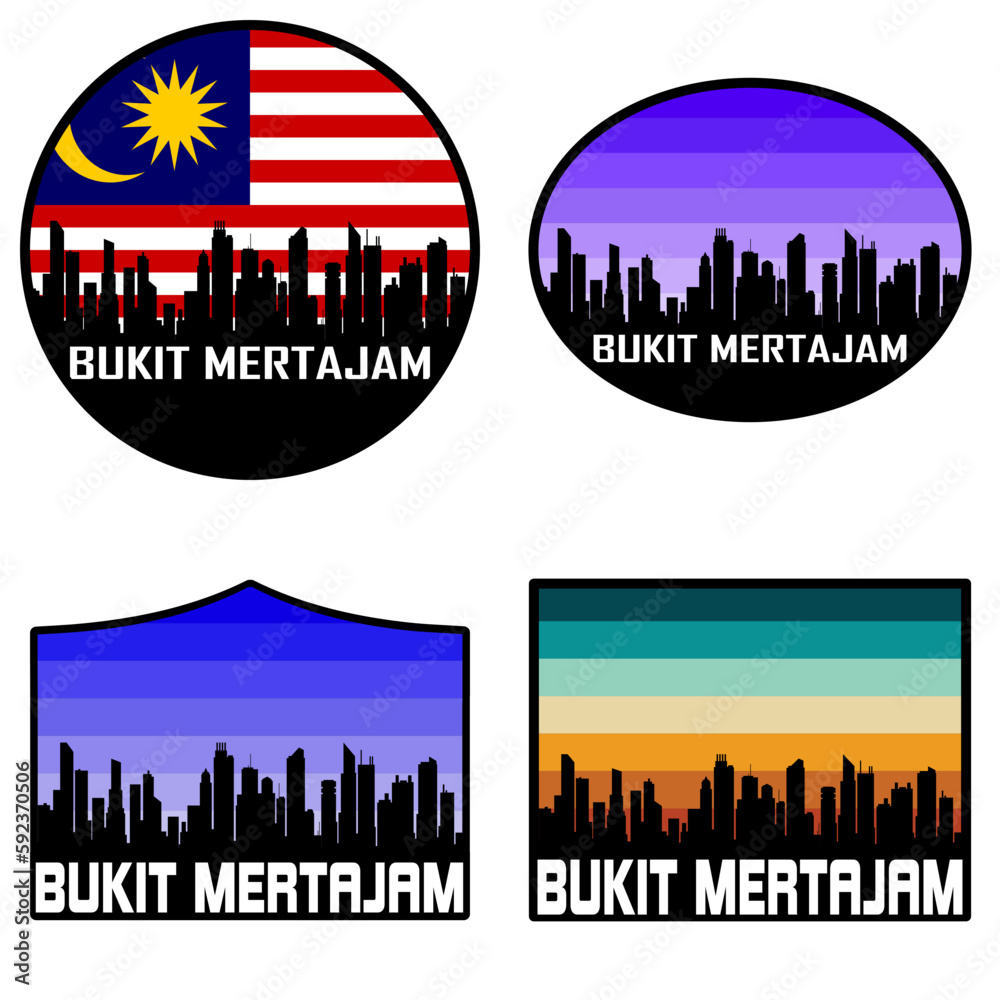 Bukit Mertajam Skyline Silhouette Malaysia Flag Travel Souvenir Sticker Sunset Background Vector Illustration SVG EPS AI