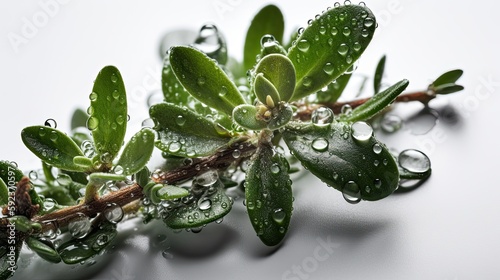 Fresh oregano with water drops on white background. Close up