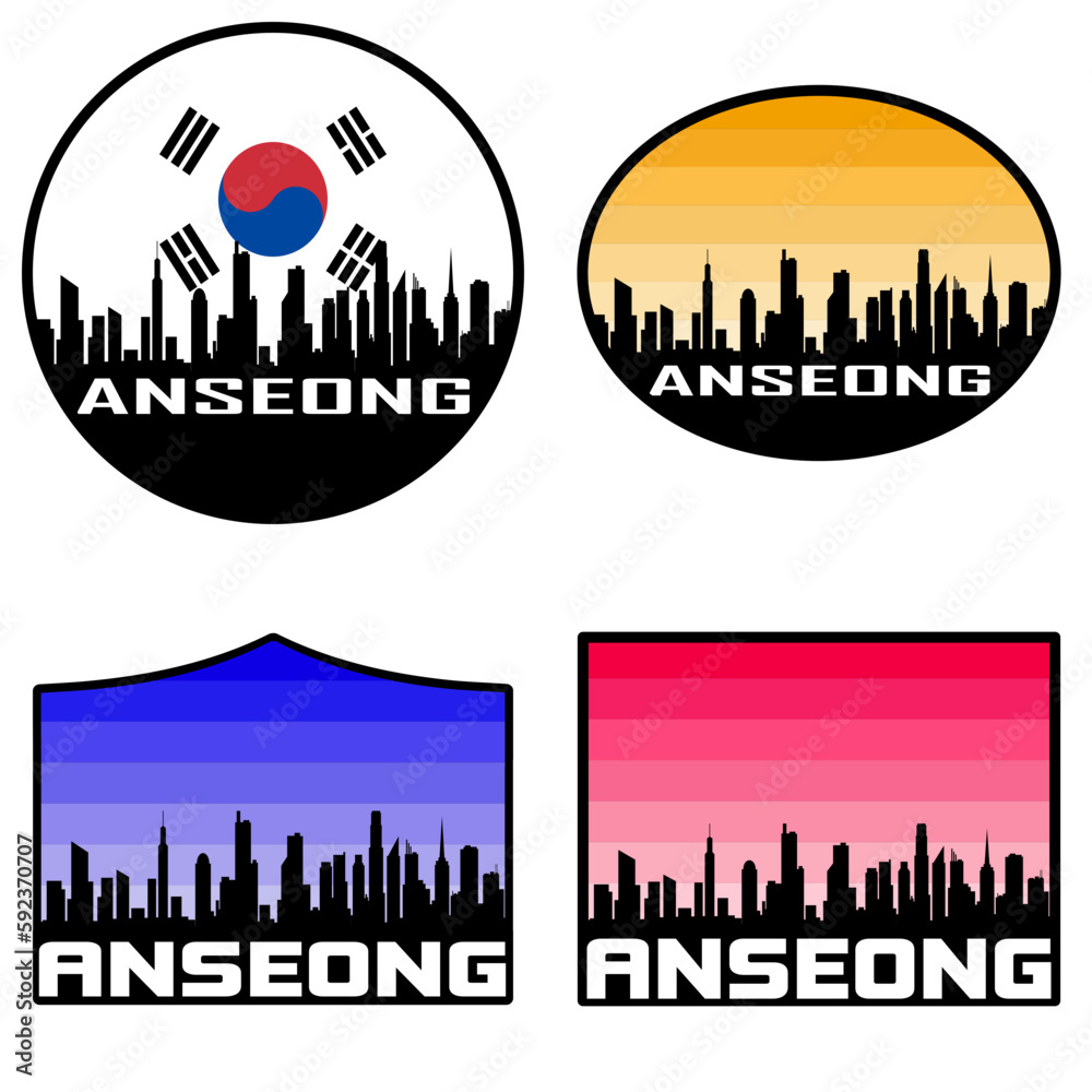 Anseong Skyline Silhouette South Korea Flag Travel Souvenir Sticker Sunset Background Vector Illustration SVG EPS AI