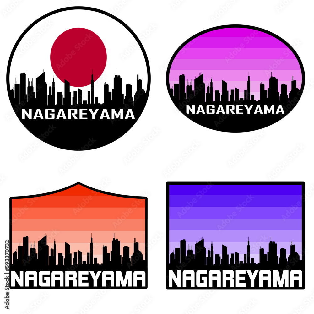 Nagareyama Skyline Silhouette Japan Flag Travel Souvenir Sticker Sunset Background Vector Illustration SVG EPS AI