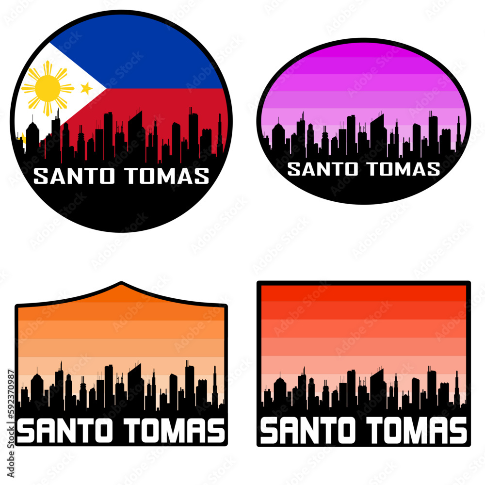 Santo Tomas Skyline Silhouette Philippines Flag Travel Souvenir Sticker Sunset Background Vector Illustration SVG EPS AI