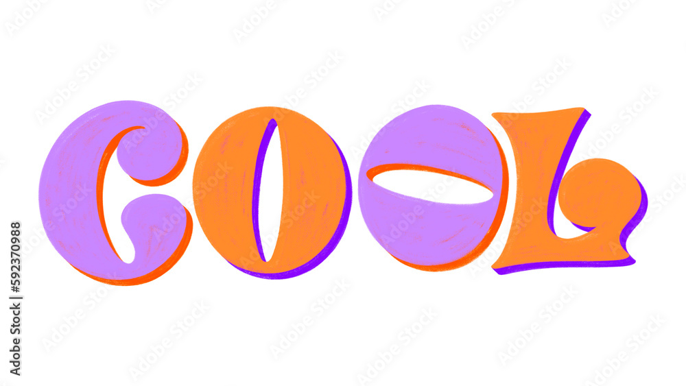 Obraz premium Cool. Hand drawn 3D textured modern script. Trendy luxury lowercase typographic element. Decorative shiny retro style lettering.