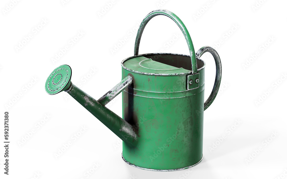 Green watering can, 3D rendering on white Green watering can, 3D rendering on white