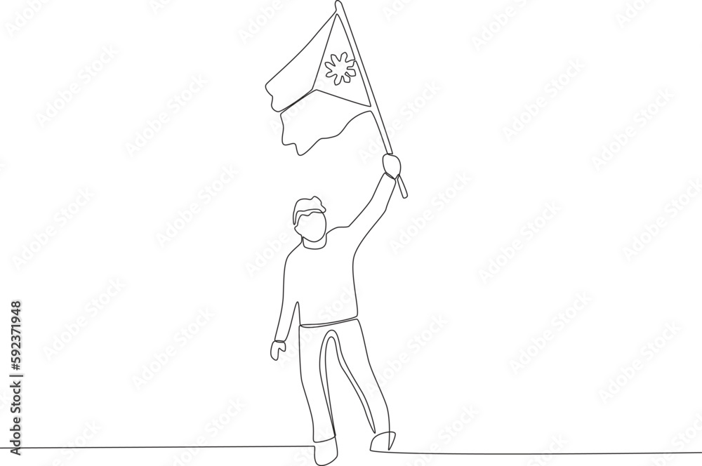 A man excitedly celebrates Philippine Independence Day. Philippine independence day one-line drawing