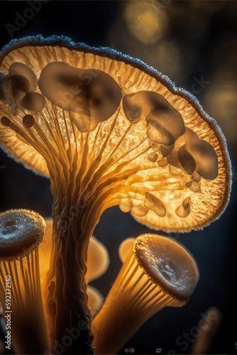 Omphalotus olearius mushroom close up. Generative AI photo