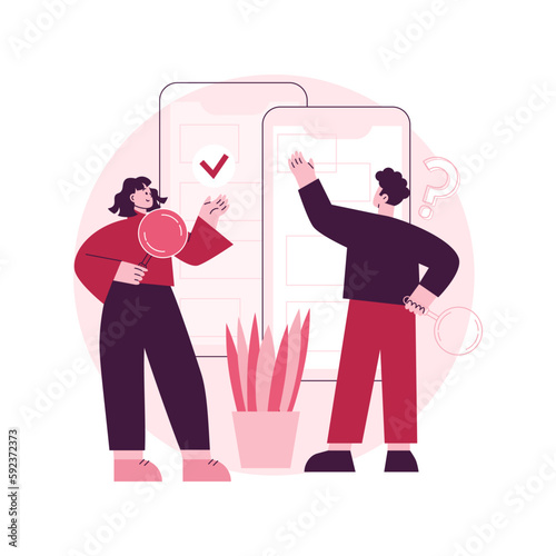 Usability testing abstract concept vector illustration. User experience test, website usability, software development, testing service, web page element, menu bar, UI design abstract metaphor.