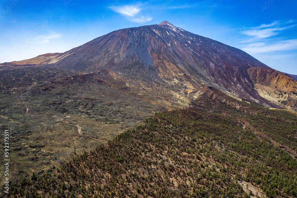 Aerial panoramic above Teide Volcano in tenerife in the Canary Islands